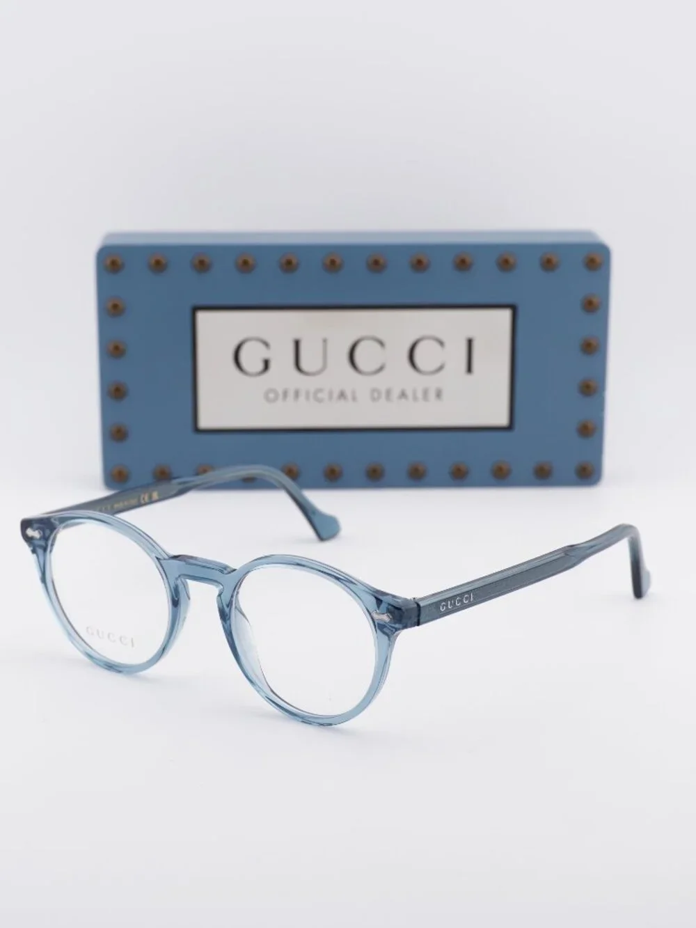 Gucci GG0738O 008 Round Eyeglasses - Transparent Blue 48mm
